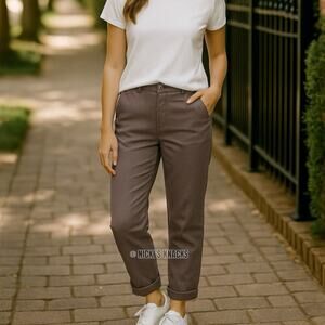 Lila Ryan Zuri Steel Gray Cropped Chino Pants Brushed Sateen Tapered Size 14